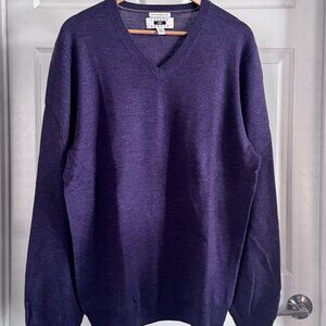 Joseph Abboud Purple 100% Extra Fine Merino Wool V-neck Sweater,  XL